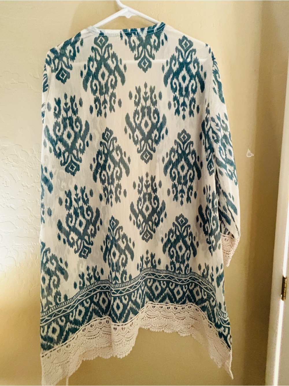 Boho Crochet Trim Kimono Cardigan - Teal & Creamee Women’s XXL or 2X Brand New - Picture 2 of 11